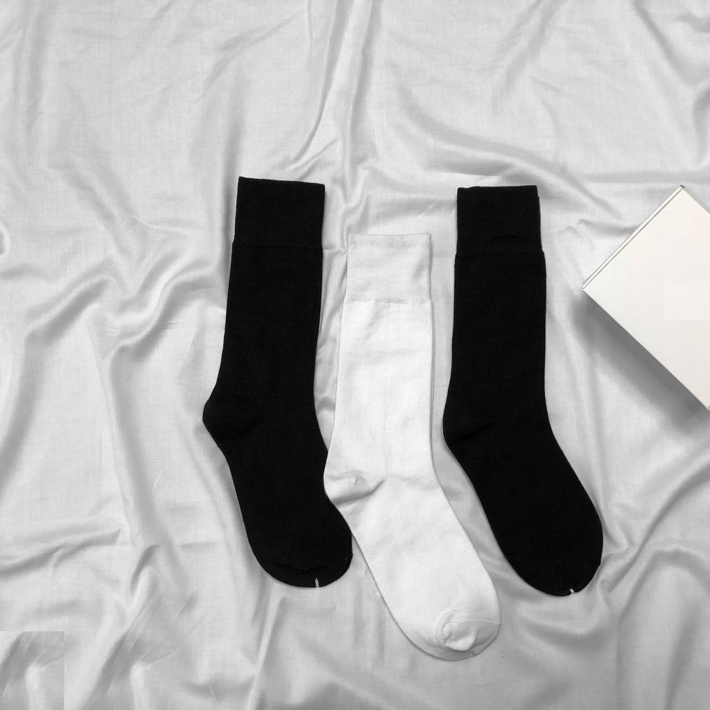 Tất Cổ Cao Vớ Trơn Nam Nữ Màu Đen Trắng Phong Cách Basic, Tất Công Sở Đi Giày Tây Cotton Cao Cấp Horizon
