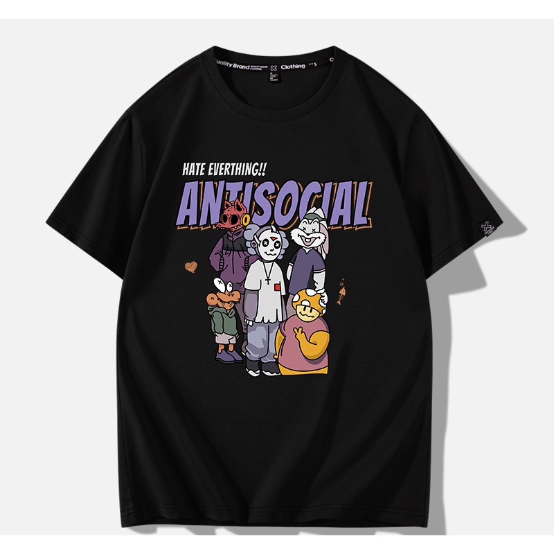 Áo Thun Tay Lỡ Nữ HappyFamily Form Rộng In Họa Tiết Cá Tính HATE EVERYTHING ANTISOCIAL Cotton 100