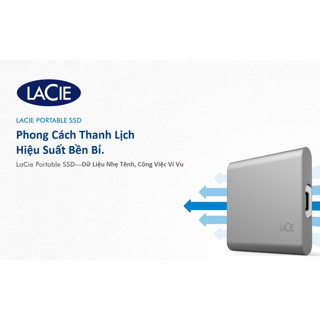 [Mã ELCL7 giảm 7% đơn 300K] Ổ Cứng Di Động SSD LaCie Portable 500GB, 1TB, 2TB USB-C + Phục Hồi Dữ Liệu Miễn Phí Rescue