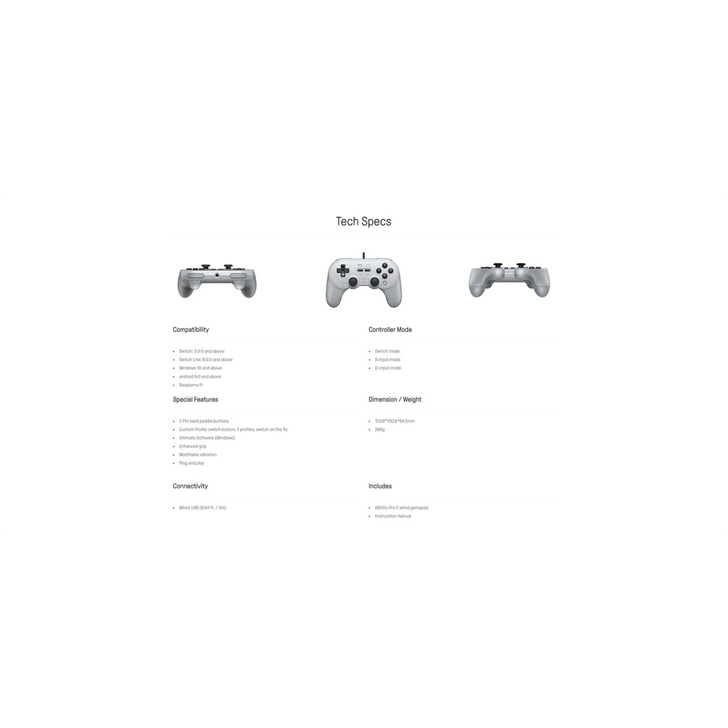 Tay CầM ĐiềU KhiểN Chơi Game 8BitDo Pro 2 Dây VớI ĐầU CắM USB Cho Switch OLED PC