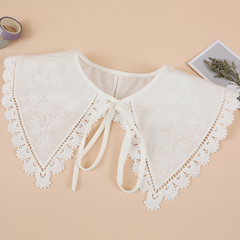 Stylish Fake Collar Dickey for Women Floral Embroidered Lace Shawl Scarf Capelet