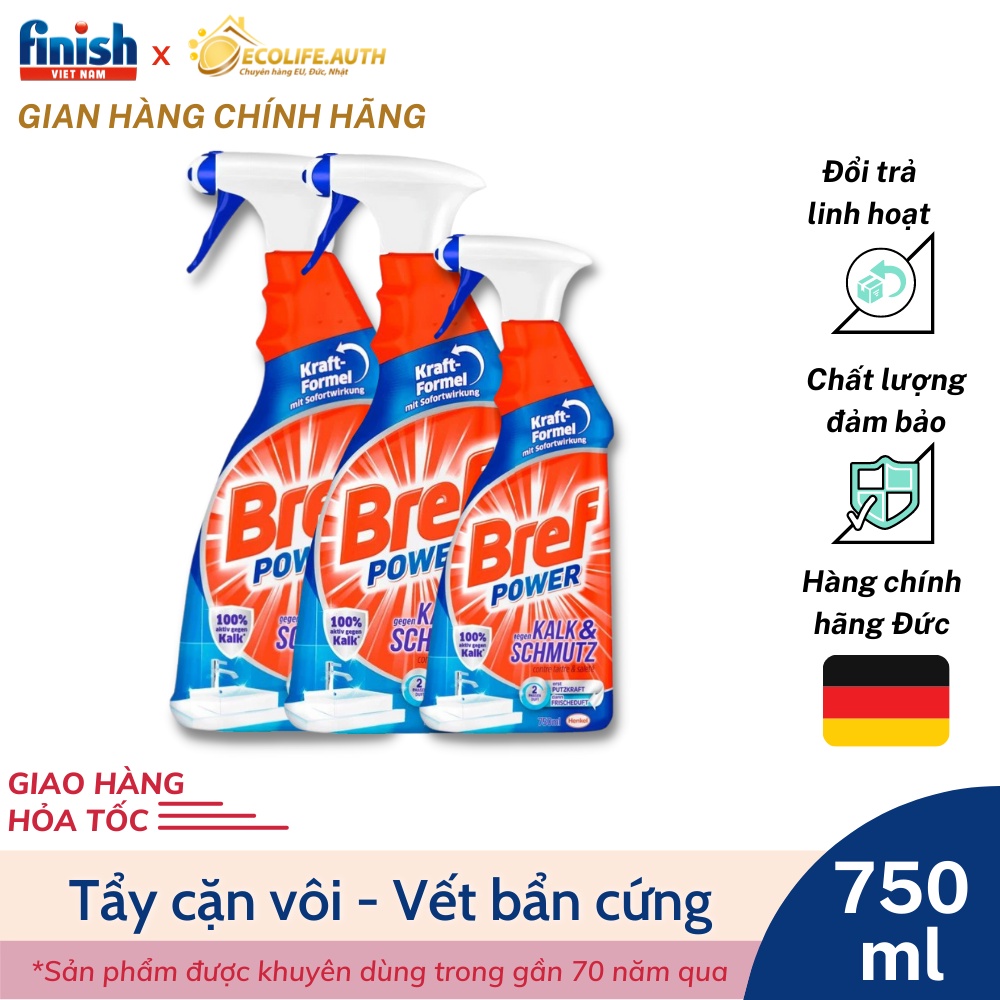 Xịt tẩy cặn canxi BREF POWER làm sạch inox, vách kính, vòi sen nhập ...