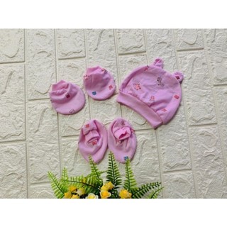 set mũ bao tay bao chân cho bé sơ sinh đến 3 tháng 100% cotton đẹp - nón vớ trẻ em