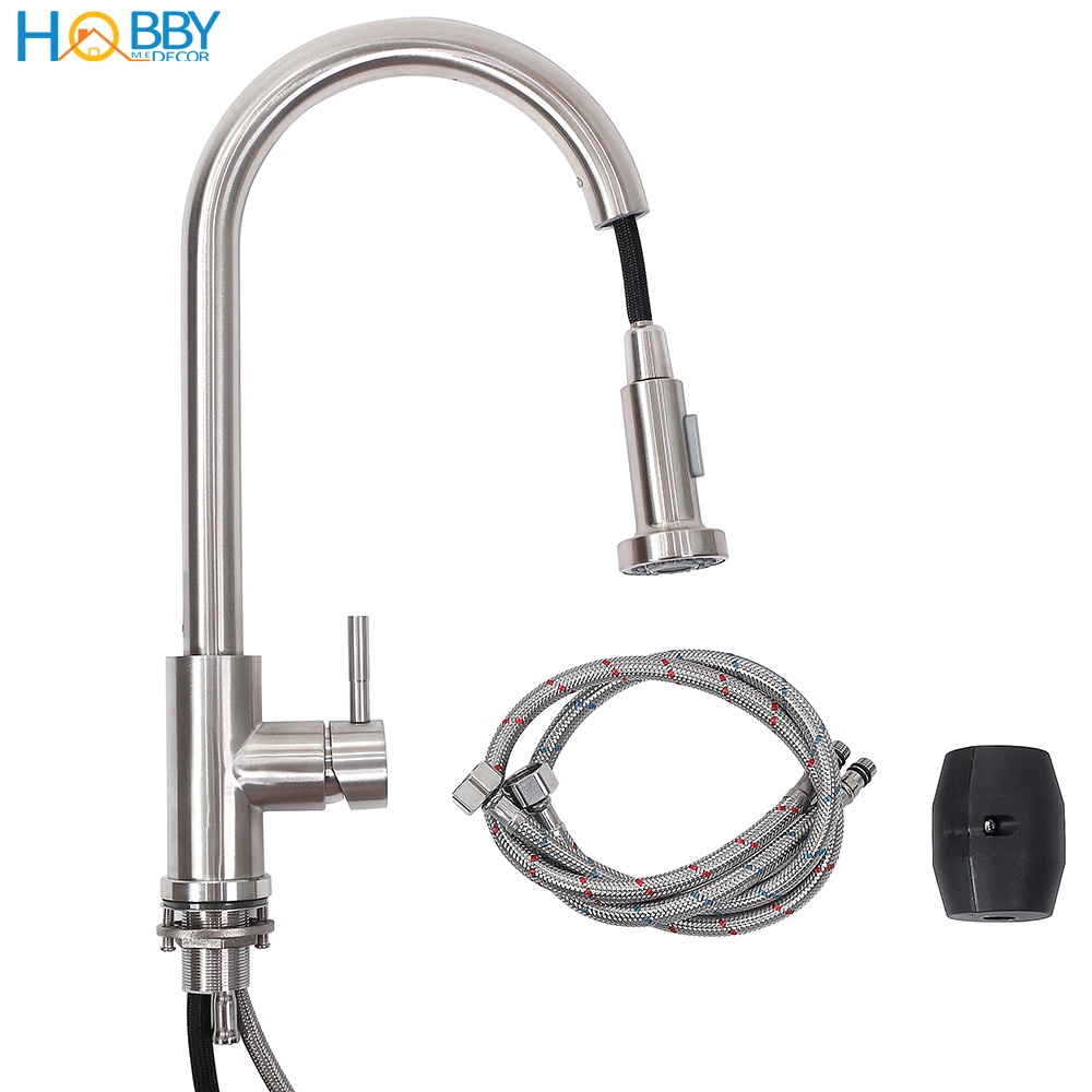 Vòi rửa chén nóng lạnh dây rút 2 chế độ inox 304 Hobby Home Decor VDR4