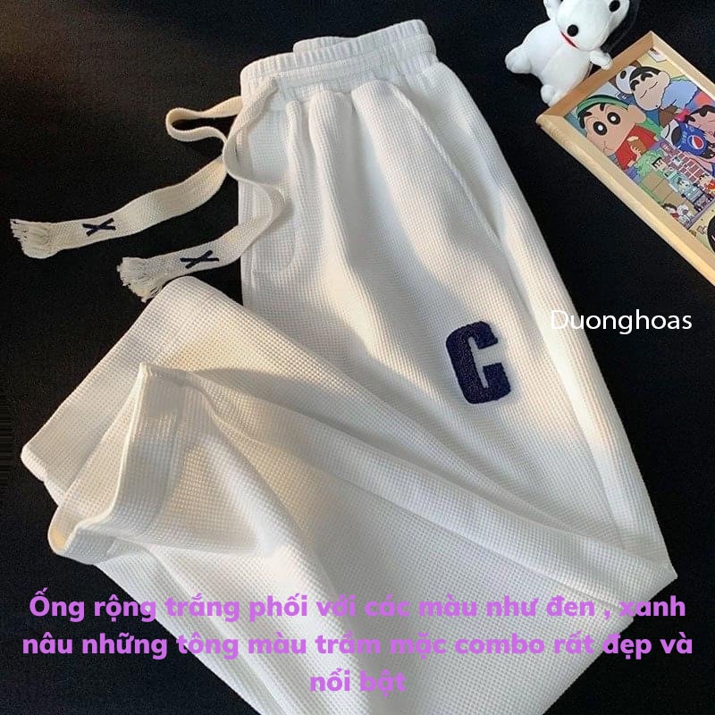 Quần Ống Rộng Suông Chất Tổ Ong Chữ C - Quần Thể Thao Unisex Dày Dặn Phong Cách Ulzzang