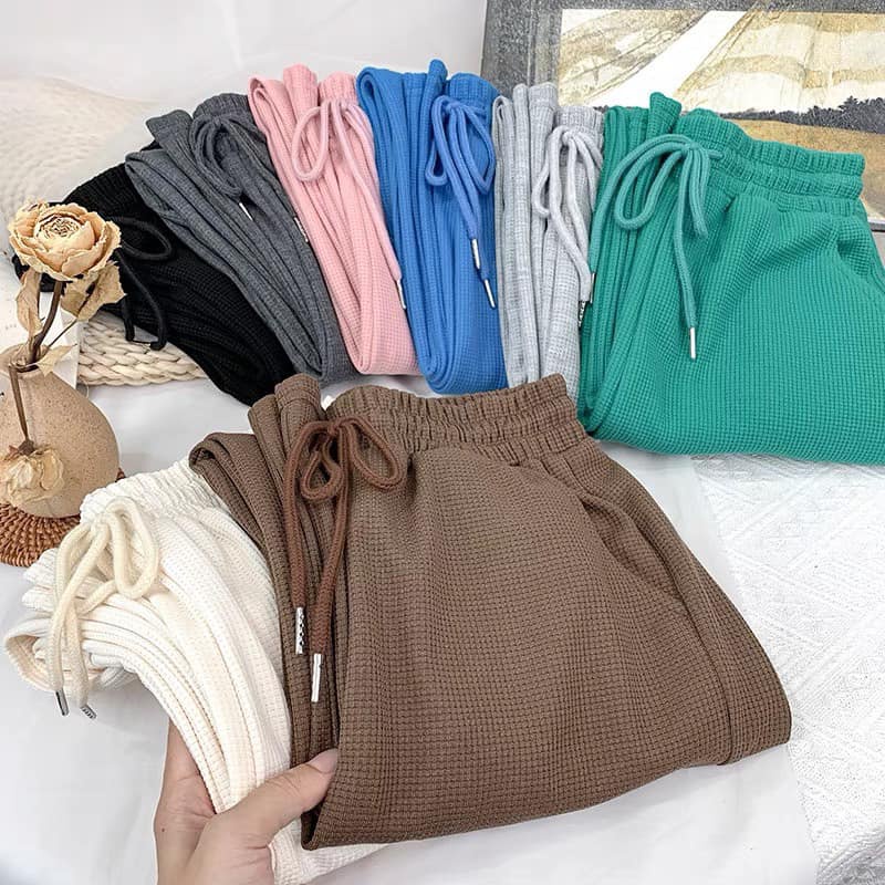 Quần ống rộng chất tổ ong có dây rút siêu xinh phong cách hàn 604