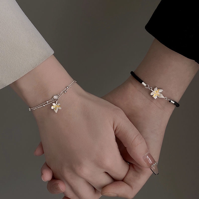 Vòng Tay Mạ Bạc 925 Hình Lá Phong Đơn Giản Thời Trang Cho Cặp Đôi