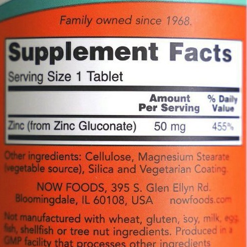 VIÊN UỐNG NOW ZINC GLUCONATE 50MG HÀM LƯỢNG CAO, TĂNG CƯỜNG SỨC KHỎE
