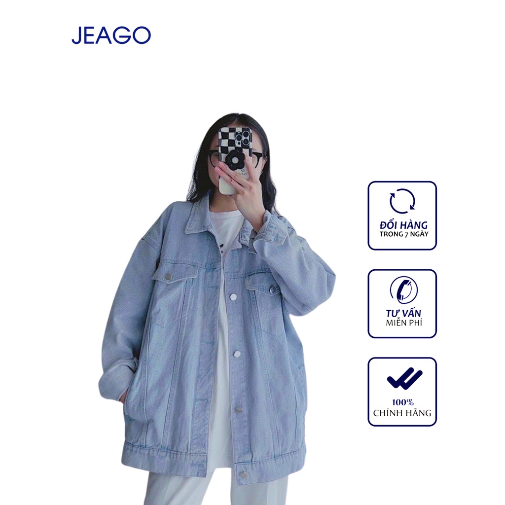 Áo Khoác Jeans Màu Xanh Nhạt Đen Trơn Dành Cho Nữ Và Nam JEAGOVN