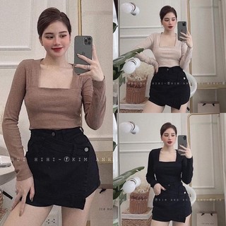 Áo Len Tăm Cổ U Tay Dài 3 Màu, Áo Len Body Cổ Vuông