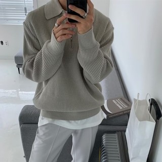H Nửa Dây Kéo Áo Len Nam Thu Đông Phong Cách Nhật Bản Retro Cao Cấp Lười Phong Cách Ve Áo Áo Len Rời Áo Len Thường Ngày