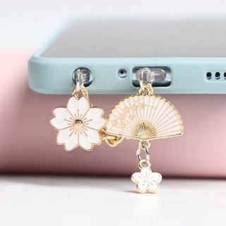 Điện thoại chống bụi cắm hợp kim Vintage Fan Sakura Pendant
