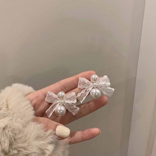 Khuyên Tai Thắt Nơ Ren Đính Ngọc Trai Phong Cách Pháp Đơn Giản Cá Tính Kiểu Mới