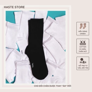 Tất Vớ Nam Nữ Haste Cổ Cao Trơn Trắng Đen Đơn Giản Phong Cách Thể Thao Vải Cotton Khử Mùi Thoáng Khí