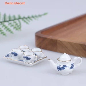 Nrl 6 Cái Nhà Búp Bê Thu Nhỏ Đồ Ăn Sứ Bộ Trà Món Ăn Cốc - Họa Tiết Hoa