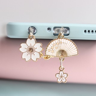 Điện thoại chống bụi cắm hợp kim Vintage Fan Sakura Pendant