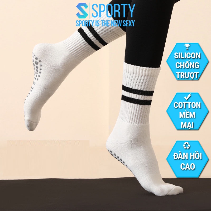 Tất chân cao cổ nữ SPORTY freesize tập yoga pilates, len co giãn đính hạt silicon chống trơn trượt