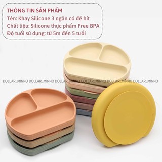Khay ăn dặm 3 ngăn có đế hít chống đổ bằng silicon cho bé ăn dặm Dollar Minho