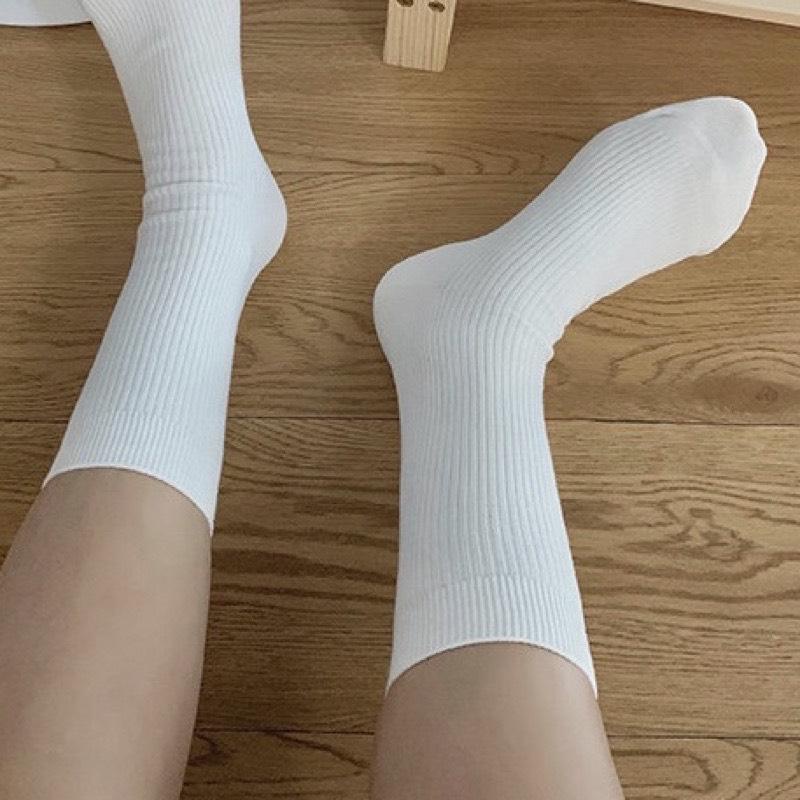 Tất Cổ Cao Vớ Trơn Nam Nữ Màu Đen Trắng Phong Cách Basic, Tất Công Sở Đi Giày Tây Cotton Cao Cấp Horizon