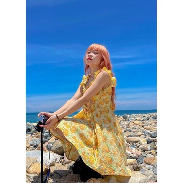 Ellie Dress - Đầm hoa cam cut out dáng xoè Remmus cho nữ