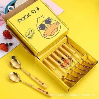 Hộp 6 thìa muỗng hình vịt vàng, Thìa hình vịt vàng cán dài
