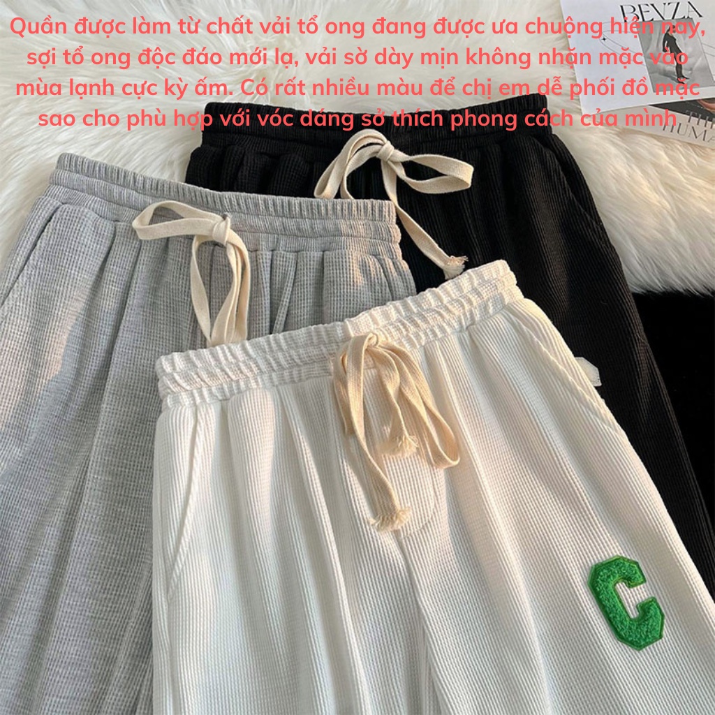 Quần Jogger Tổ ong Chữ C - Quần ống rộng bo gấu thể thao unisex dày dặn phong cách Ulzzang