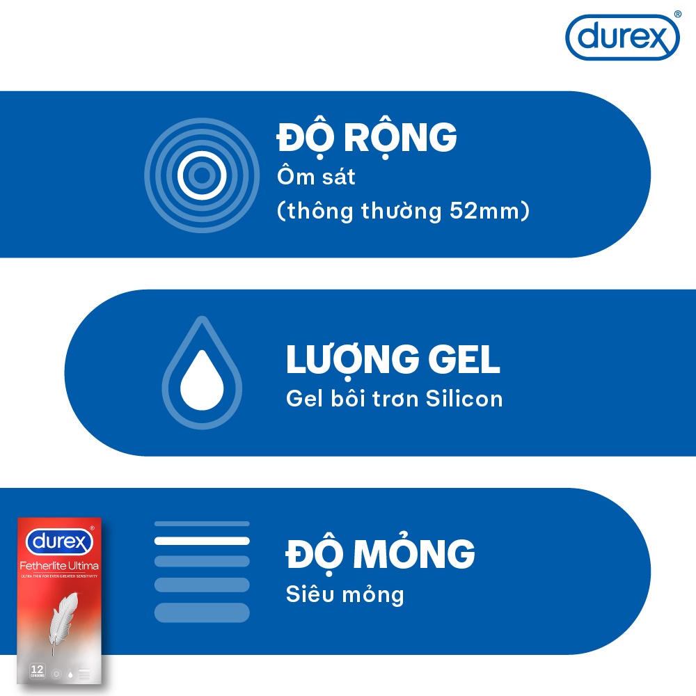 Ảnh Bao cao su Durex Fetherlite Ultima siêu mỏng, size 52mm, 12 bao/hộp 3