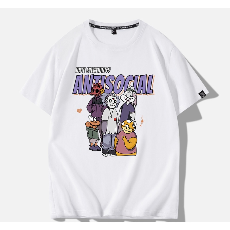 Áo Thun Tay Lỡ Nữ HappyFamily Form Rộng In Họa Tiết Cá Tính HATE EVERYTHING ANTISOCIAL Cotton 100