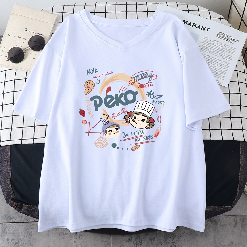 Áo Thun Tay Lỡ Nữ HappyFamily Cổ Trái Tim In Họa Tiết Các Món Bánh Xinh Xắn PEKO Cotton 100 Cao Cấp