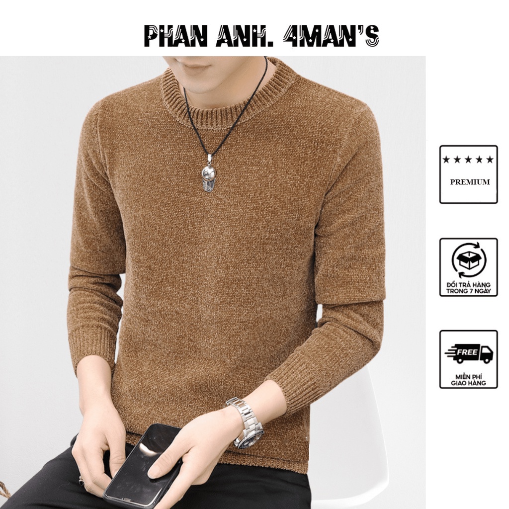 Áo len nam dài tay cổ tròn Phananh.4mans chất len nhung màu Nâu sáng  kiểu dáng Hàn Quốc - 4ML02
