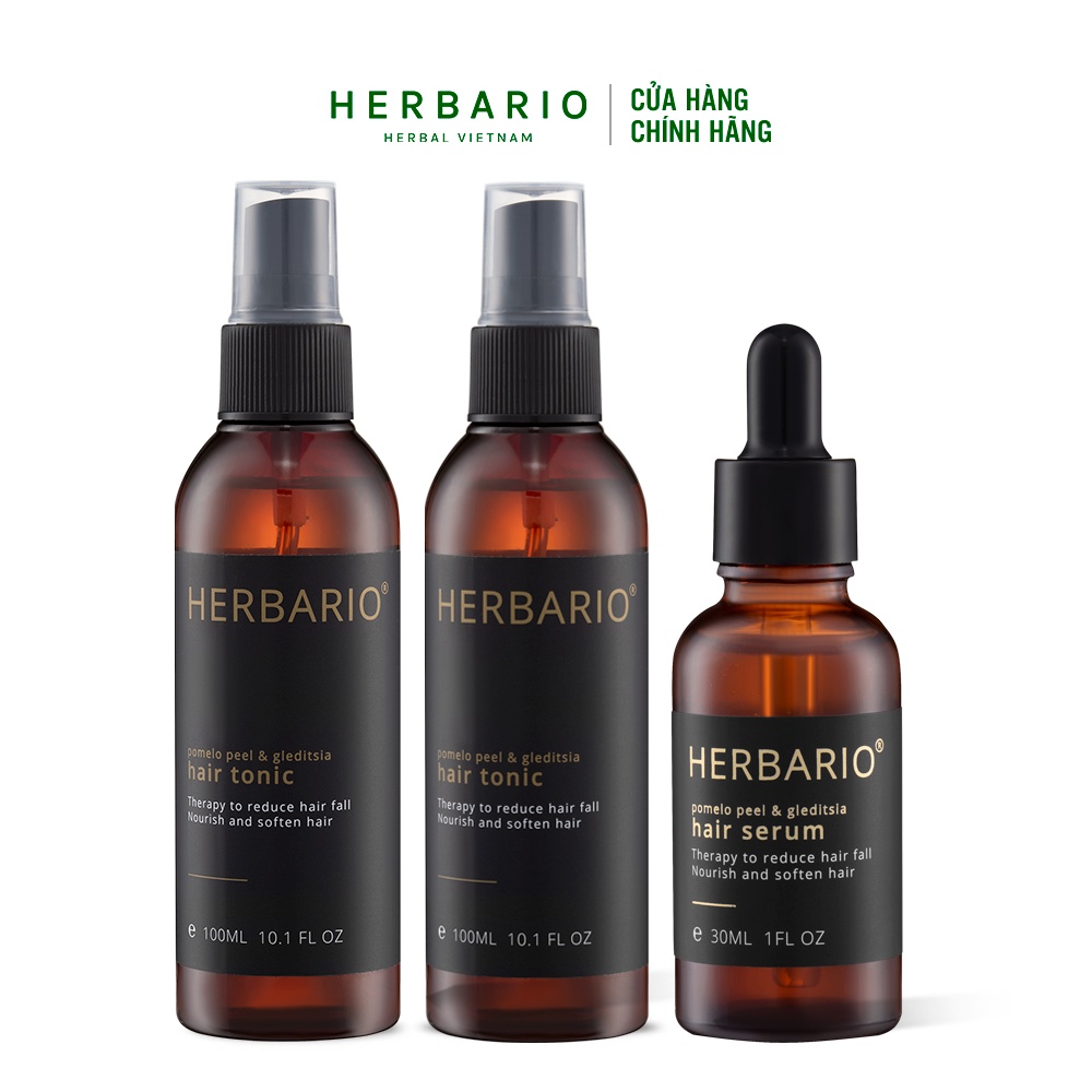 Bộ 2 chai xịt dưỡng tóc Herbario 100ml và 1 serum giúp mọc tóc vỏ bưởi, bồ kết Herbario 30ml