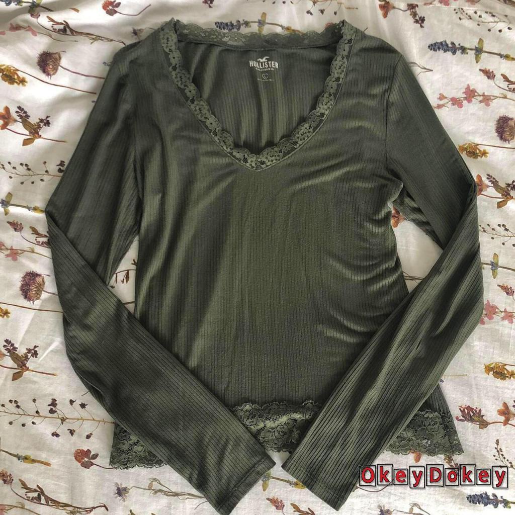 Áo Thun Dài Tay Phối Ren Thời Trang Cho Nữ OKDK-Y2K