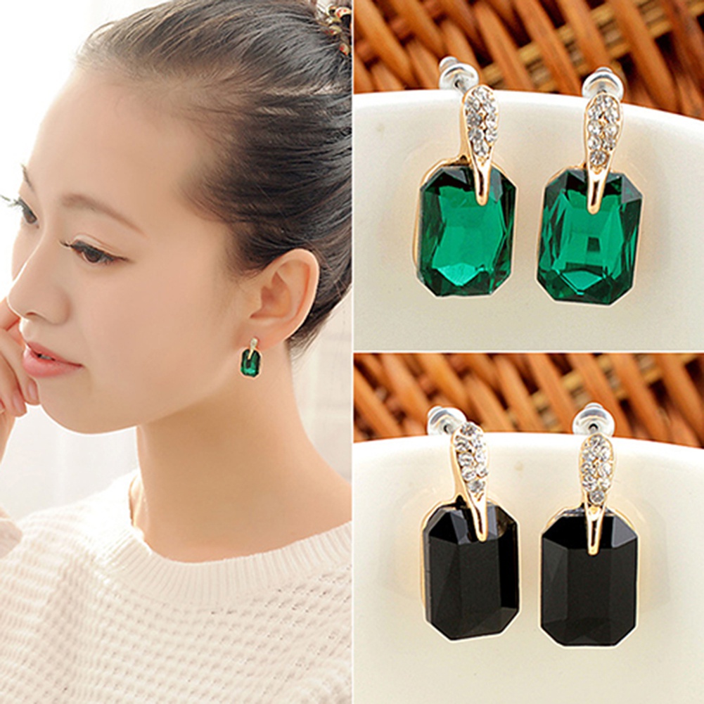 Đôi Khuyên Tai Hình Chữ Nhật Đính Đá Thanh Lịch Cho Nữ