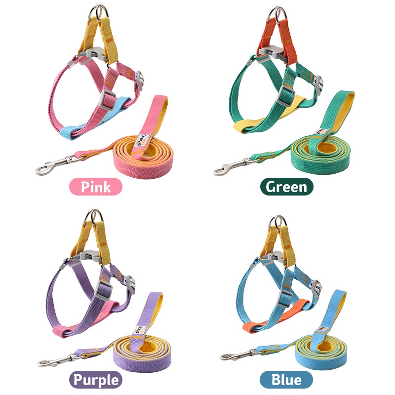 HamshMoc Bộ dây nịt và dây xích cho chó có thể điều chỉnh Dây nịt thú cưng Dây xích chó Nylon mềm cho chó nhỏ vừa