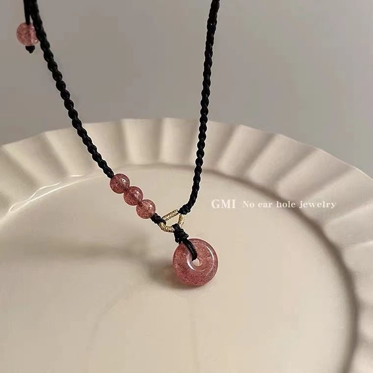 Vòng Cổ Bện Dây Màu Đen Đính Đá Pha Lê Hồng Thiết Kế Sang Trọng Thời Trang Mùa Hè Cho Nữ