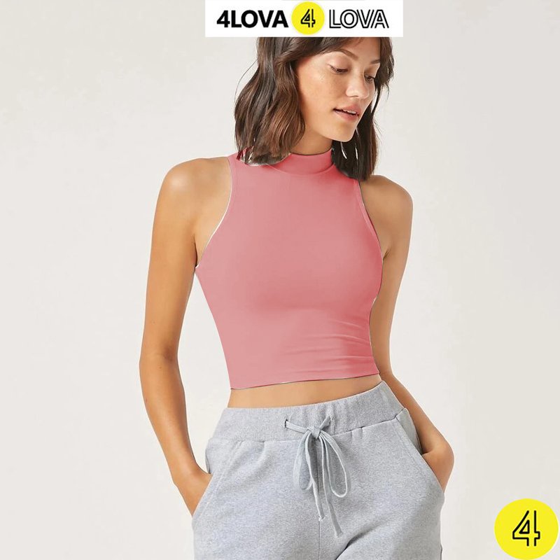 Áo croptop 4LOVA ba lỗ Nữ cổ cao sát nách không tay kiểu ôm body tank top vải thun co giãn tốt