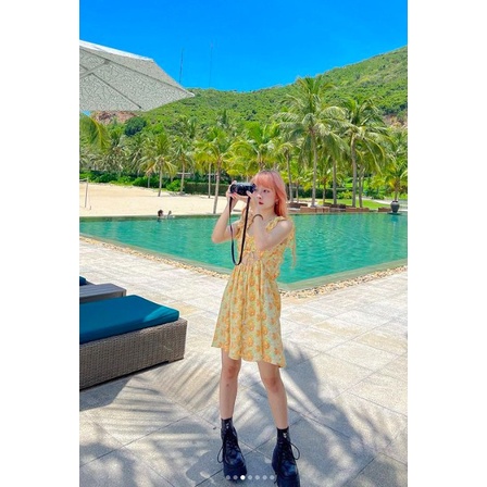 Ellie Dress - Đầm hoa cam cut out dáng xoè Remmus cho nữ