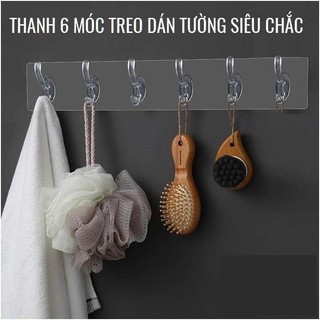 Móc dán tường trắng liền mạch siêu dính, Thanh treo đồ dán tường nhựa dẻo trắng 6 móc