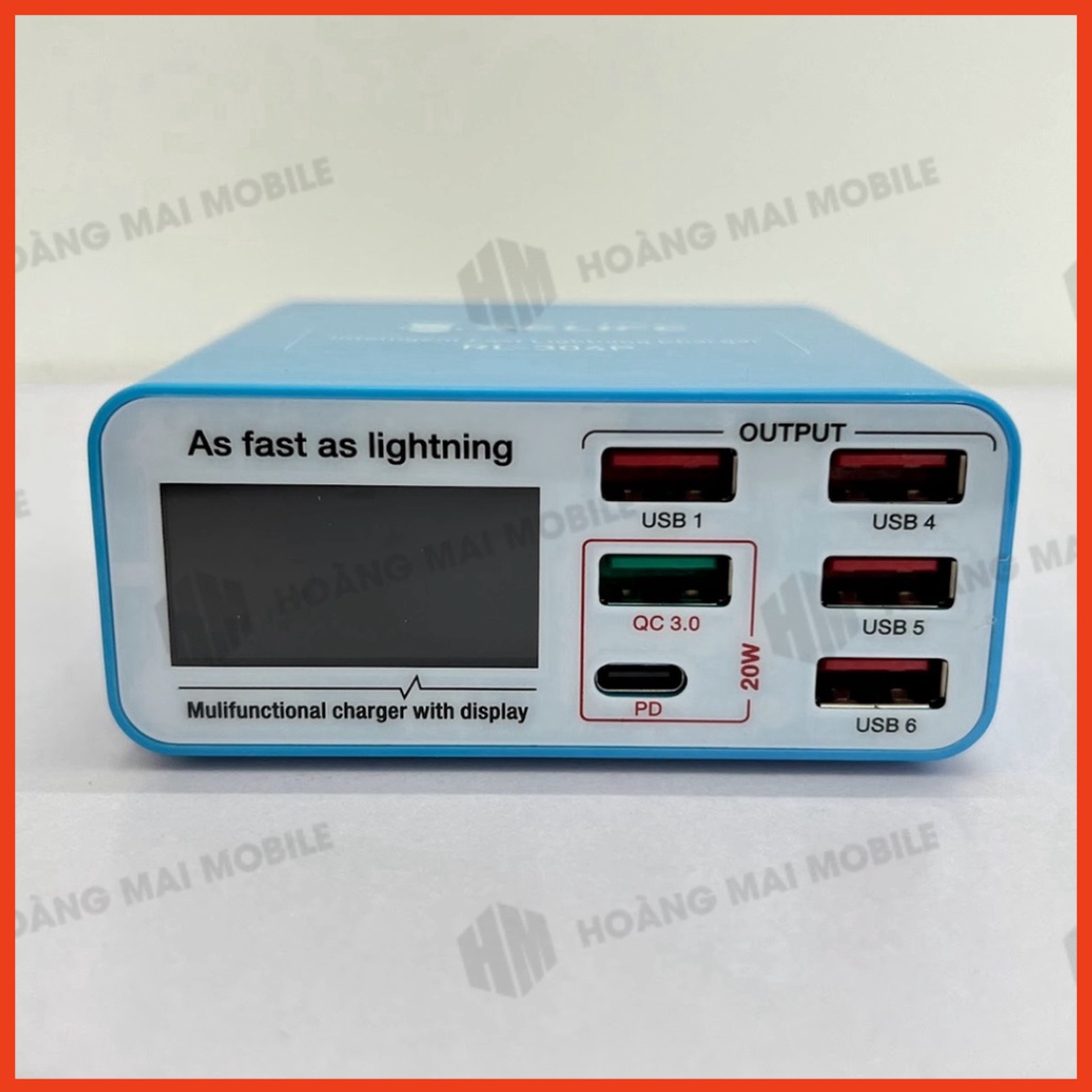 Bộ sạc nhanh 40W RELIFE RL-304P, 6 cổng USB-A + QC3.0 + Type-C/PD