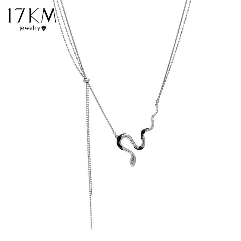 Vòng cổ 17KM màu bạc mặt dây hình rắn thời trang cho nữ