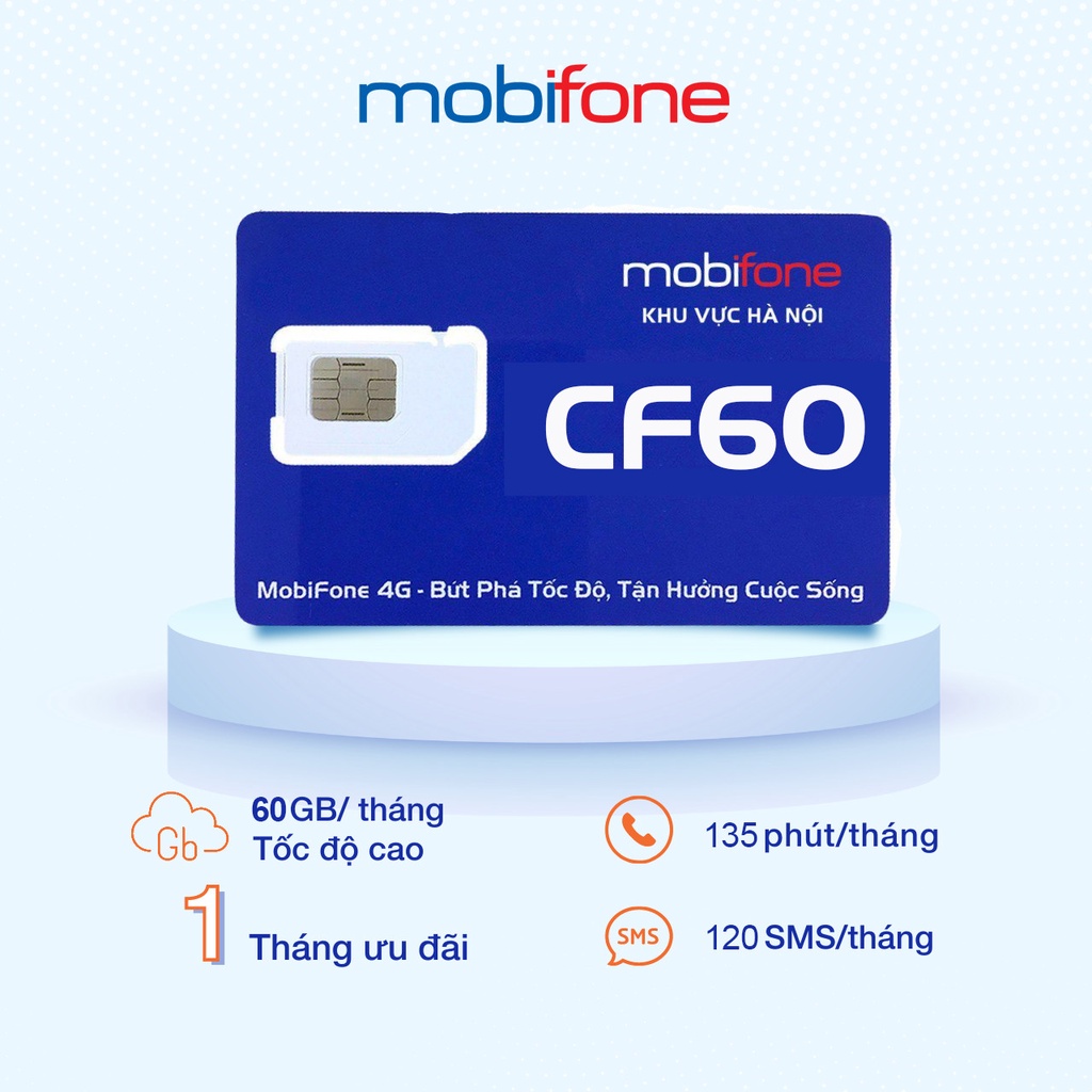 Sim 4G Mobifone CF60 60GB/30 ngày tốc độ cao và 135phút gọi/ tháng miễn ...