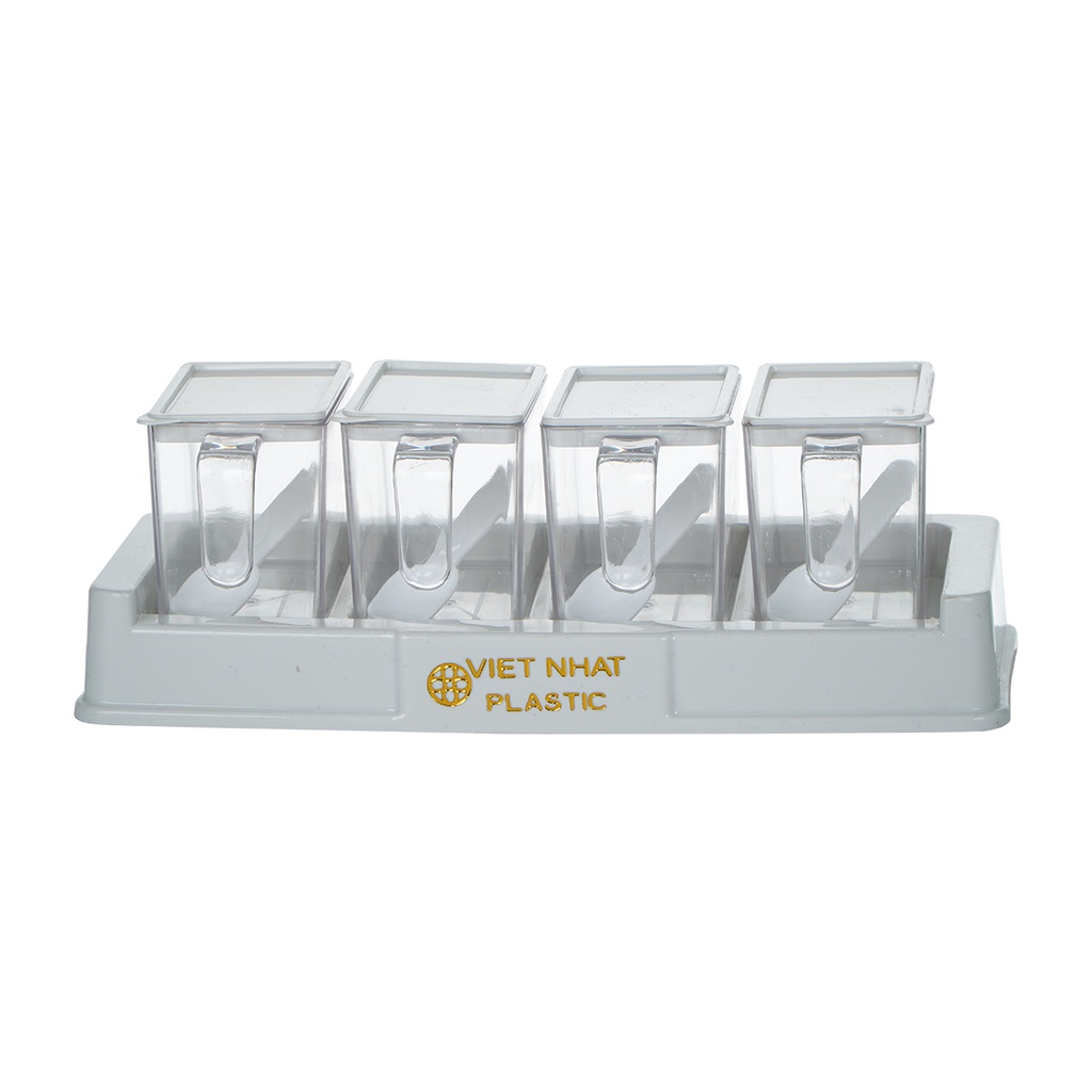 Bộ 4 Hũ Đựng Gia Vị  Nhựa Việt Nhật Cao Cấp, Hũ Đựng Gia Vị Đẹp Có Kèm Thìa Tiện Lợi 2939