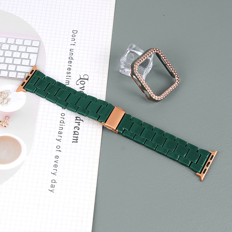 Nam Nữ Hai Màu Kim Cương Ốp Lưng Nhựa Bộ Dây Đeo Thích Hợp Cho Apple Watch SE3 S9 S8 SE S7 S6 40mm 44mm 41mm 45mm Dây Đeo Tay