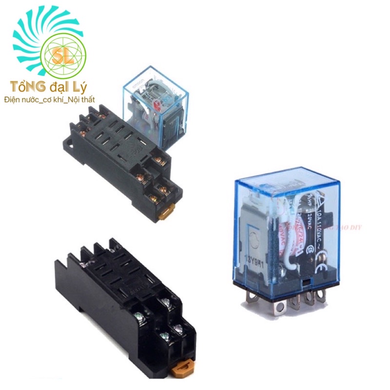 Relay Rơ Le Trung Gian 8 Chân To Bé 12v 24v 110v 220v Kèm đế