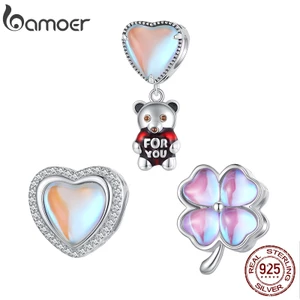 BAMOER Mặt Vòng cổ Bạc 925 Hình Trái Tim / Gấu / Bong Bóng Bằng Thủy Tinh Thời Trang DIY