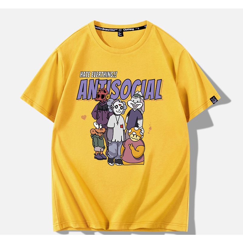 Áo Thun Tay Lỡ Nữ HappyFamily Form Rộng In Họa Tiết Cá Tính HATE EVERYTHING ANTISOCIAL Cotton 100