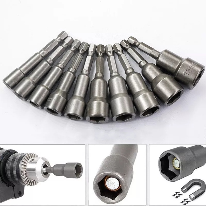 Đầu khẩu vặn ốc lục giác gắn máy khoan hoặc máy bắt vít, đầu tuýp lục giác có nam châm