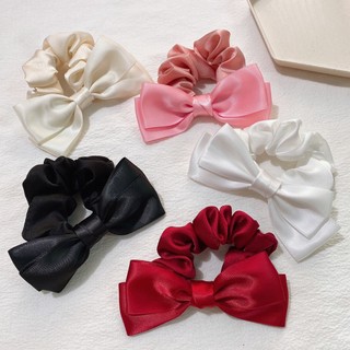 Scrunchies cột tóc nữ lụa cao cấp đính nơ xinh xắn nhiều màu