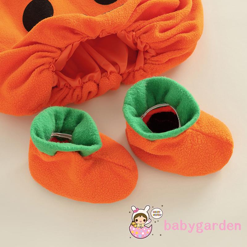 Set Áo Liền Quần + Mũ + Giày Hình Bí Ngô Dễ Thương Cho Bé
