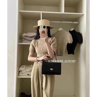 Áo len nữ tay bồng cổ 3 phân sóng ngang ngực mẫu mới, Dài tay và ngắn tay 127 283